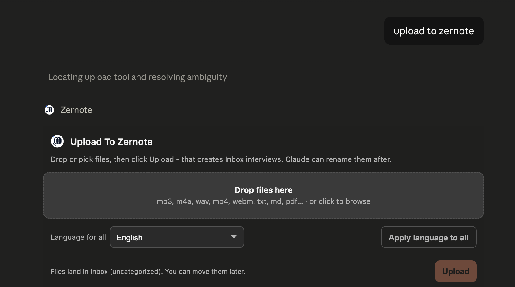 upload to zernote - basic widget